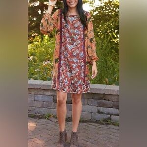 Matilda Jane Bohemian Red, Mustard, Purple, Lovely Menagerie Dress Size Large